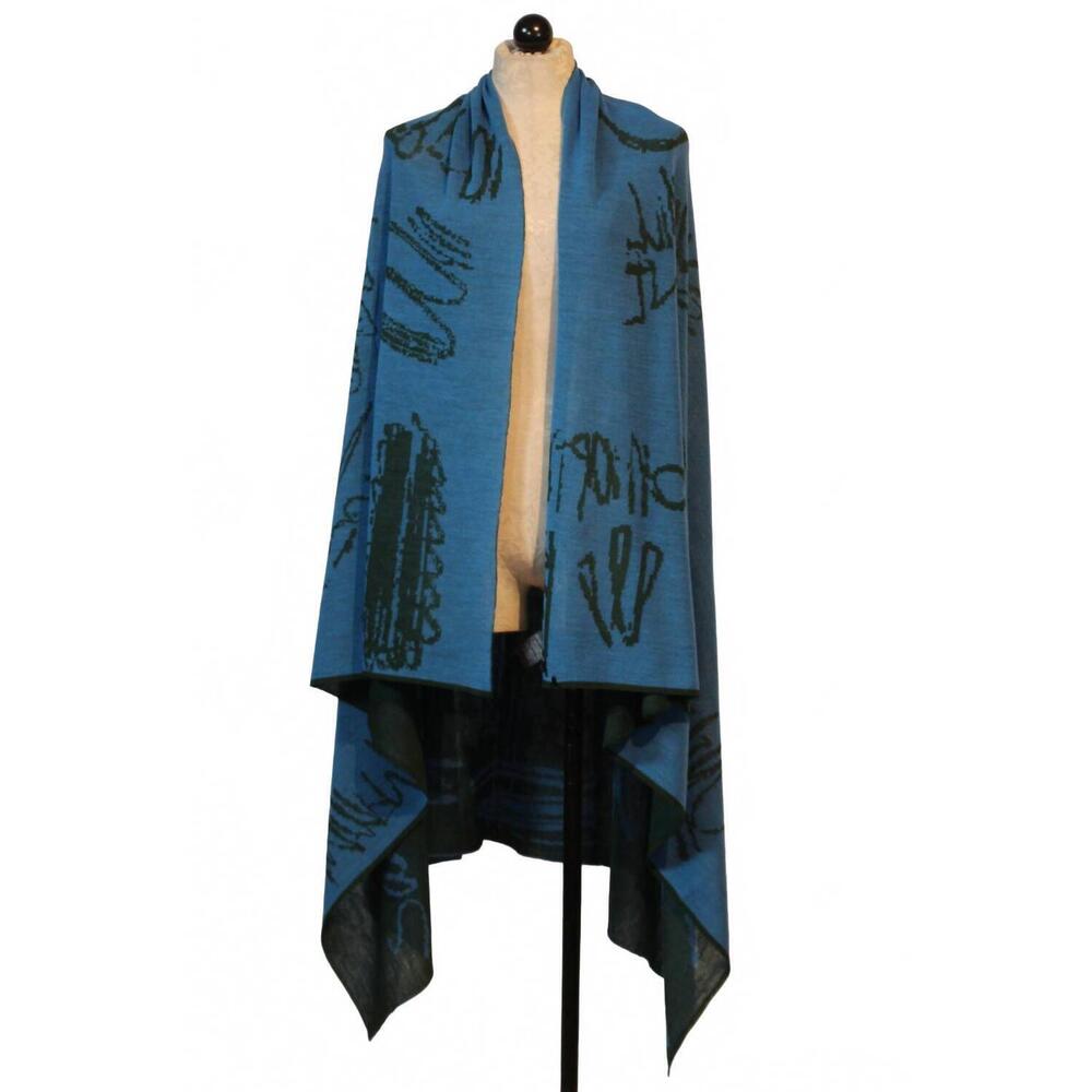 NEW MOYURU women's reversible abstract print stole wrap in green/aqua